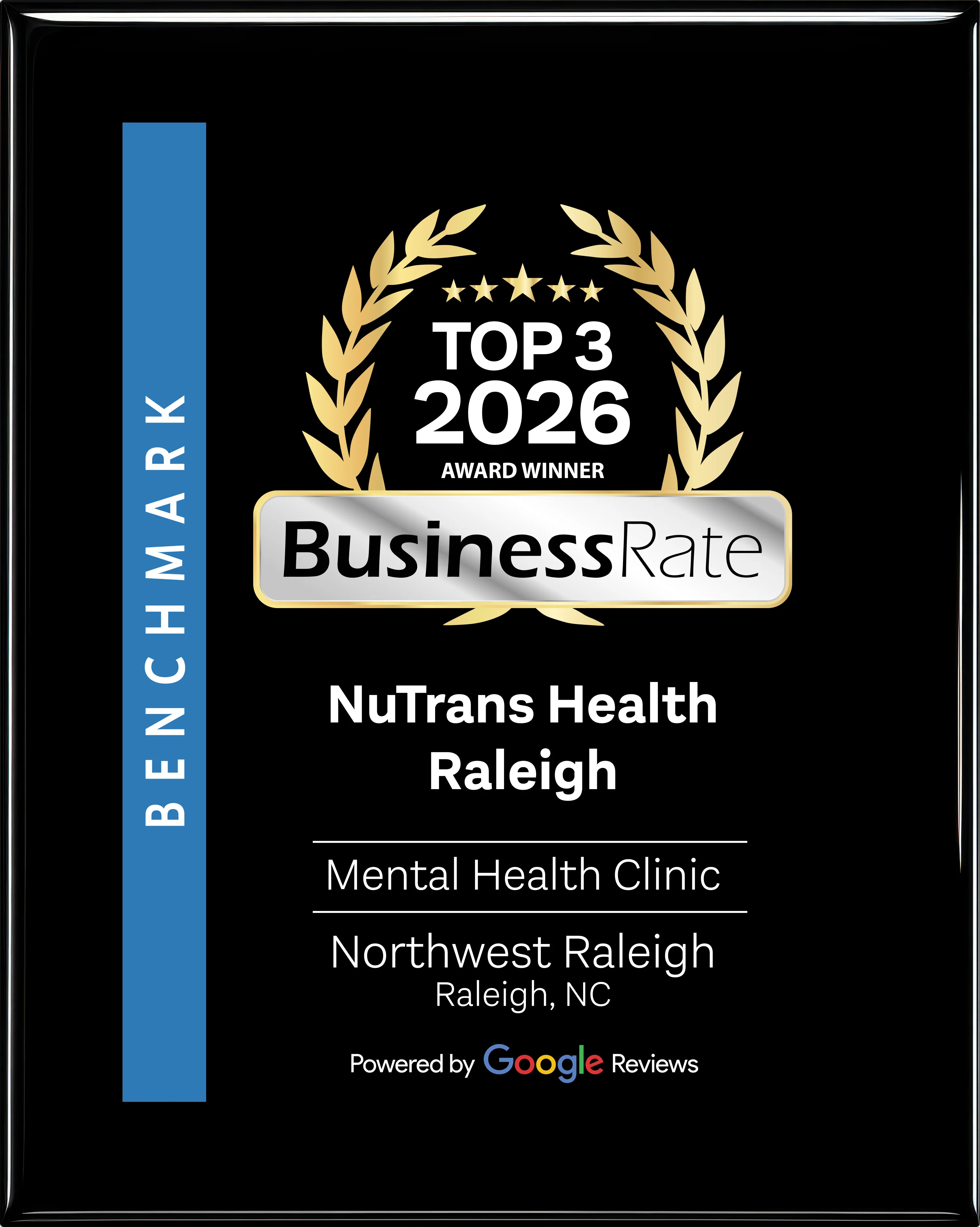 BusinessRate Top 3 2026 Award Winner for NuTrans Health Raleigh Mental Health Clinic