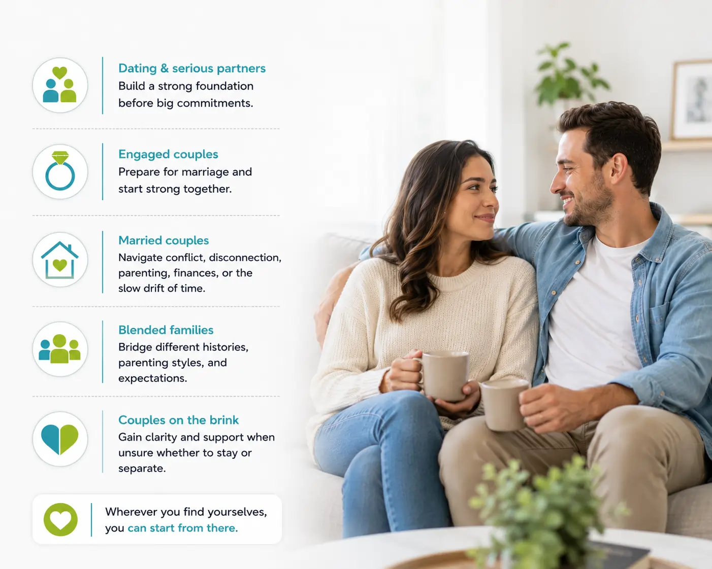 Couples counseling support for every relationship stage